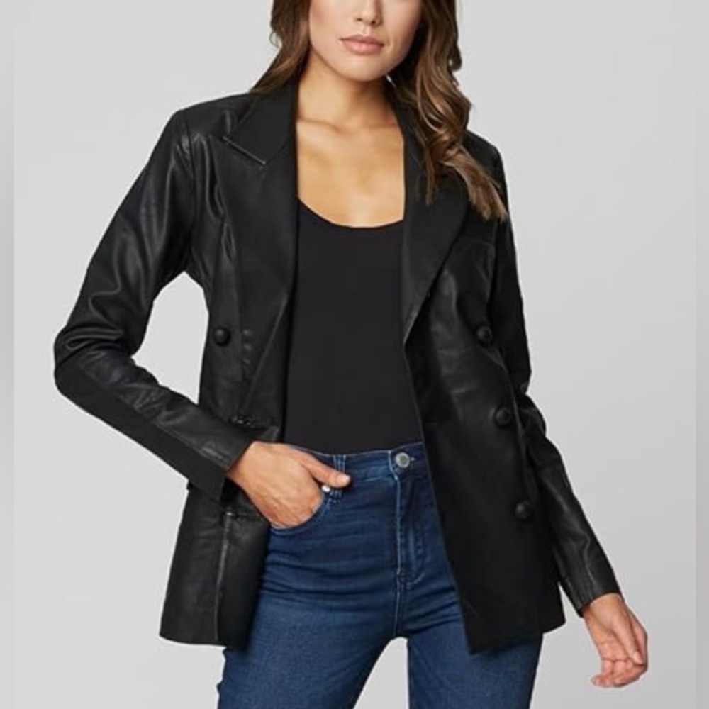 Blank NYC Hold Up Black Vegan Leather Double Breasted Blazer